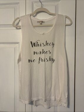 Vintage Express White Tank Top with Black Script Graphic.